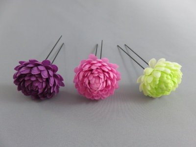 画像5: 髪飾り 着物 成人式 振袖 袴 卒業式 結婚式 七五三 手毬 花 髪飾りマム小花付き パープル 紫 白 グリーン ワイン 5点セット