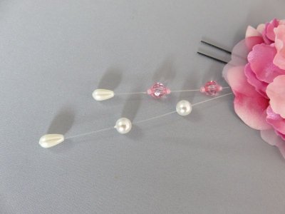 画像6: 髪飾り 着物 成人式 振袖 袴 卒業式 結婚式 七五三 花 髪飾り パールビーズさがり付き  紐 蝶々 薔薇 小花ピン3個付き ピンク
