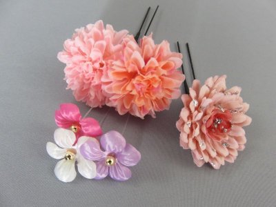 画像6: 髪飾り 着物 成人式 振袖 袴 卒業式 結婚式 七五三  花髪飾り＆紐飾り ピンク 白 薄紫 濃いピンク グリーン 緑
