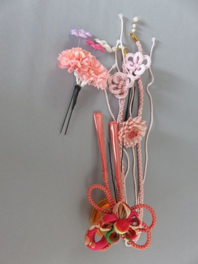画像3: 髪飾り 着物 成人式 振袖 袴 卒業式 結婚式 七五三  花髪飾り＆紐飾り ピンク 白 薄紫 濃いピンク グリーン 緑