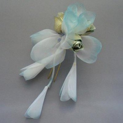 画像1: [着物・成人式・袴・卒業式・結婚式・ウェディング]花髪飾り  花さがり付き　ライトブルー/水色