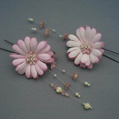 画像1: [着物・成人式・袴・卒業式・結婚式・ウェディング]花髪飾り さがり付き　ピンク