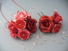 他の写真3: バラ&つまみ細工・花髪飾り さがり付き　 レッド/赤&ピンク