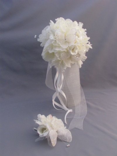 画像1: ウェディングブーケ（ラウンドブーケ・造花）　ホワイト/白