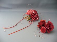 他の写真1: バラ&つまみ細工・花髪飾り さがり付き　 レッド/赤&ピンク