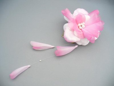 画像1: [着物・成人式・袴・卒業式・結婚式・ウェディング・パーティー]花髪飾り　花さがり付き　ピンク
