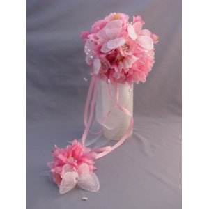 画像: ウェディングブーケ（ラウンドブーケ・造花）　ピンク&ホワイト/白