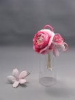 画像2: バラ・桜&つまみ細工・花髪飾り さがり付き ピンク