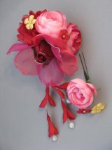 画像: バラ花髪飾り 花びらさがり付き レッド/赤&ピンク