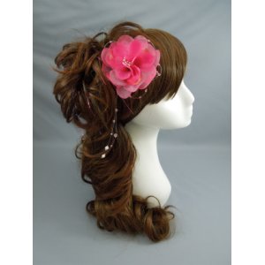画像: 花髪飾り ビーズさがり付き ピンク