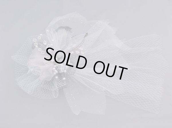 画像4: [着物・成人式・袴・卒業式・結婚式・ウェディング・パーティー]ロングチュール髪飾り　ホワイト/白・ブラック/黒&シルバーグレー