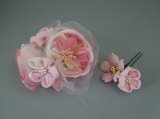 画像: バラ・桜&つまみ細工・花髪飾り ピンク&ホワイト