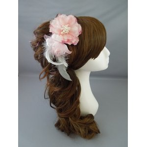 画像: [着物・成人式・袴・卒業式・結婚式・ウェディング・パーティー]花髪飾り 羽飾り付き ピンク