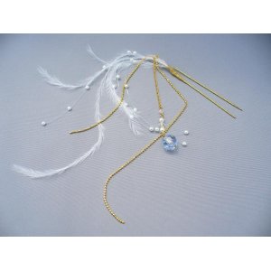 画像: 髪飾り 着物 成人式 振袖 袴 卒業式 結婚式 七五三 羽 さがり ピン ライト ブルー 水色 ホワイト 白