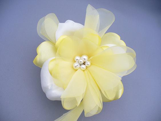 画像: [着物・成人式・袴・卒業式・結婚式・ウェディング・パーティー]花髪飾り　花さがり付き　イエロー/黄色＆ホワイト/白