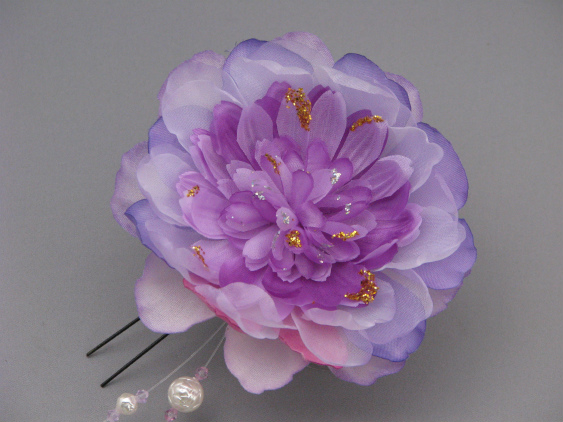 画像: [着物・成人式・袴・卒業式・結婚式・ウェディング・パーティー]花髪飾り パールさがり付き パープル/紫&ピンク
