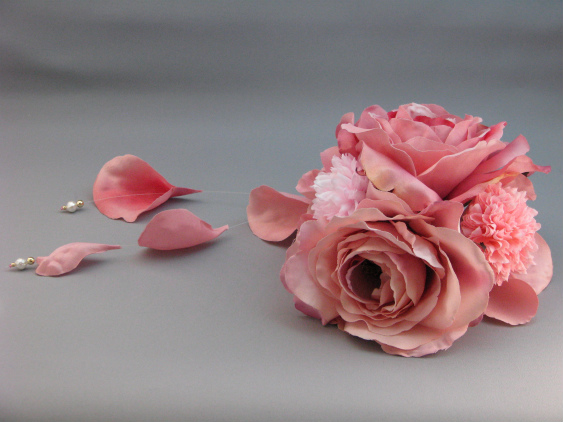 画像: バラ&マム花髪飾り さがり付き ピンク
