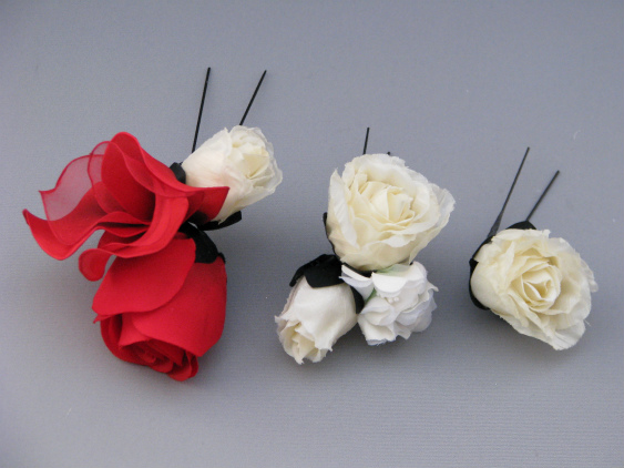 画像2: [着物・成人式・袴・卒業式・結婚式・ウェディング]バラ花髪飾り レッド/赤&ホワイト/白