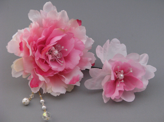 画像1: [着物・成人式・袴・卒業式・結婚式・ウェディング]芍薬（しゃくやく）花髪飾り ピンク 