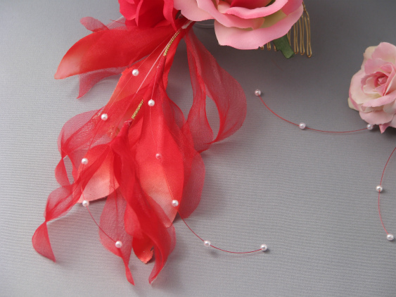 画像: 髪飾り 着物 成人式 振袖 袴 卒業式 結婚式 七五三 ゆり バラ 桜 つまみ細工 花 髪飾り レッド 赤 ピンク