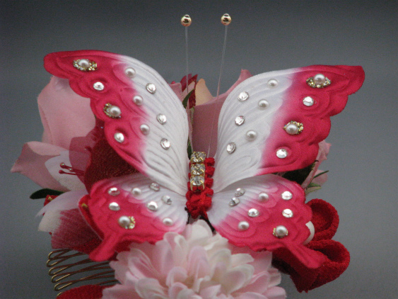 画像: 髪飾り 着物 成人式 振袖 袴 卒業式 結婚式 七五三 蝶々 花 髪飾り レッド 赤 ピンク ホワイト 白