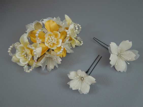 包装無料/送料無料 髪飾り 振袖 袴 臙脂 黄 白 かんざし 簪 花飾り