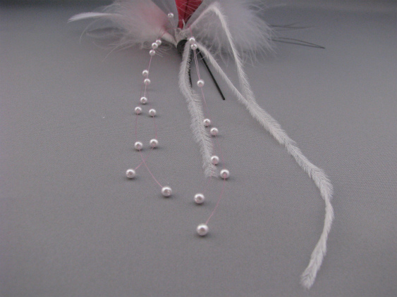 画像: [着物・成人式・袴・卒業式・結婚式・ウェディング]花&羽髪飾り パールさがり付き　ピンク・シルバー&ホワイト/白