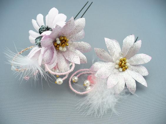 画像: [着物・成人式・袴・卒業式・結婚式・ウェディング・パーティー]花髪飾り 羽つき ピンク