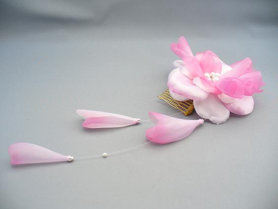 画像: [着物・成人式・袴・卒業式・結婚式・ウェディング・パーティー]花髪飾り　花さがり付き　ピンク
