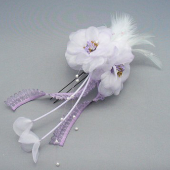 画像2: [着物・成人式・袴・卒業式・結婚式・ウェディング]花髪飾り 羽・レース・さがり付 パープル/薄紫